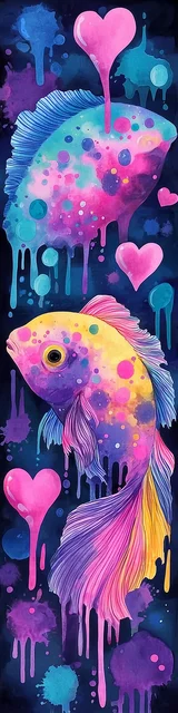 Free printable fish bookmark featuring pair of fish colorful neon